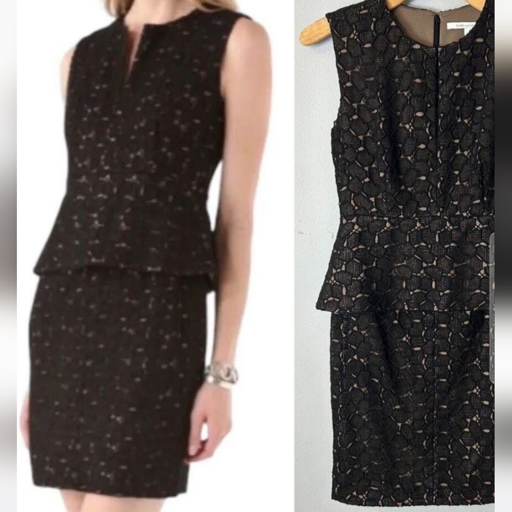 Diane von Furstenburg Delian Pebble Lace black Peplum Dark Romance evening